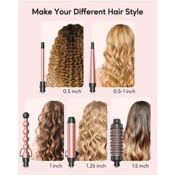 5in1 Curling Iron,Curling Wand Set with Curling Brush & 4 Interchangeable Wands - Picture 2 of 7